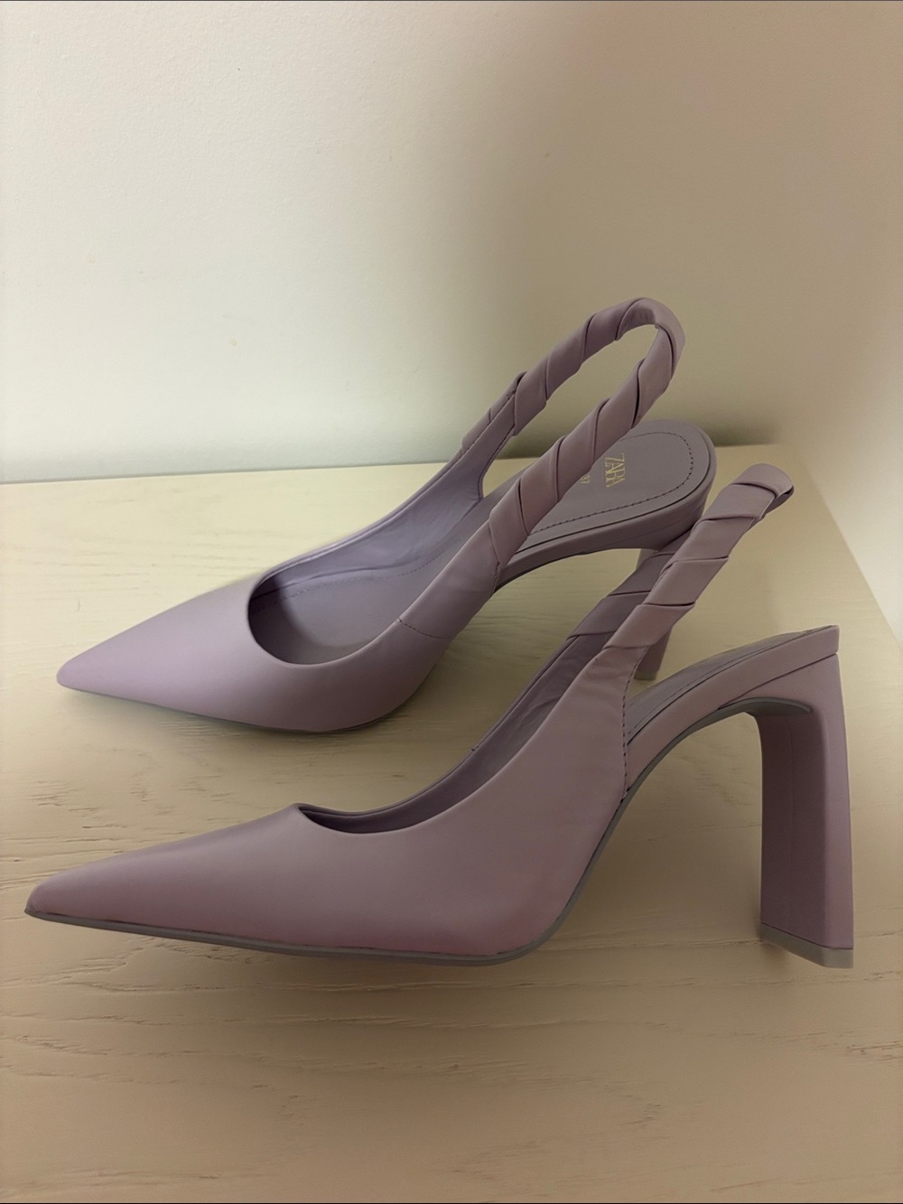 Zara Lilac Braided Slingback Pointed Block Heels - Picture 2 of 4